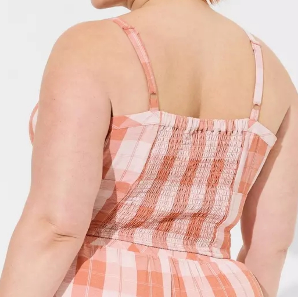 Torrid Pink And White Plaid Seersucker Sleeveless Bralette - Picture 8 of 8